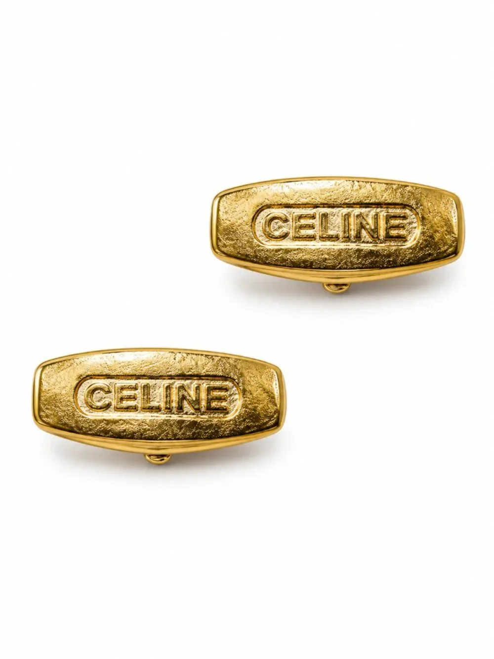 Vintage Celine Triomphe Black Enamel Gold Tone Oval Cufflinks